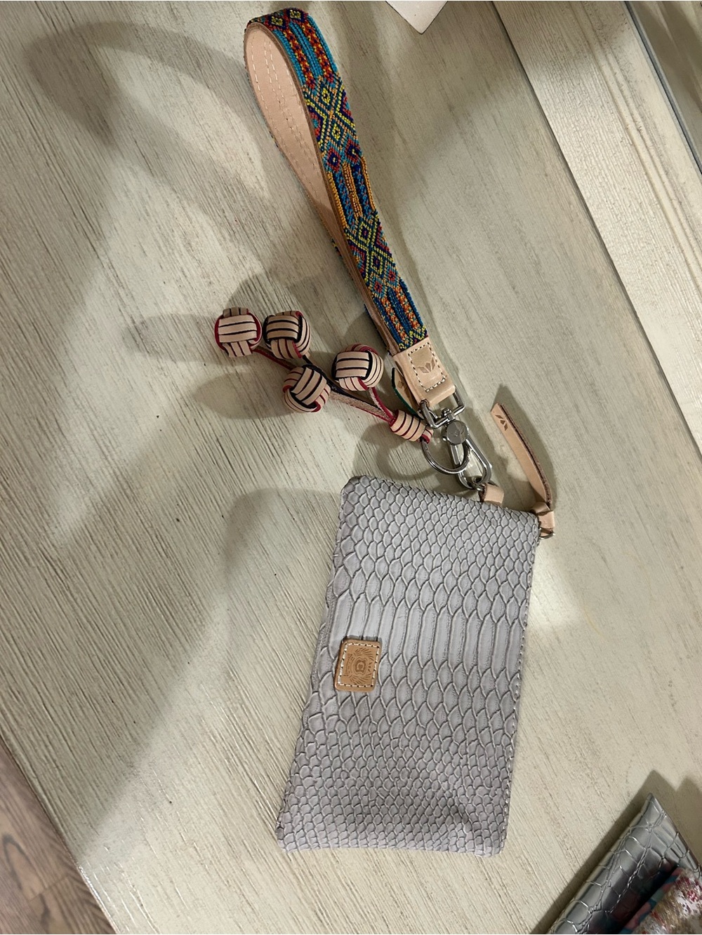 Consuela thunderbird Wristlet Clutch with Embossed Snakeskin Pattern light gray